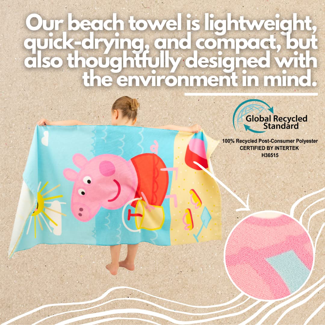 Franco Peppa Pig Kids Super Soft Lightweight 100% Recycled Bath/Pool/Beach Towel Made From Recycled Plastic Bottles, 58 In X 28